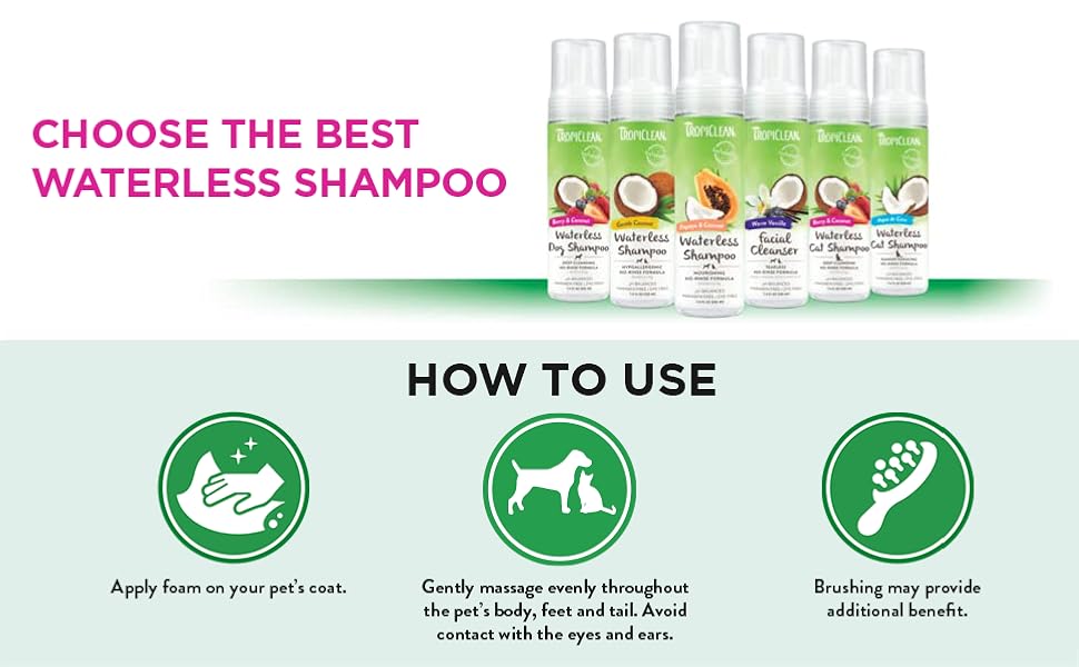 TropiClean Dog Shampoo Grooming Supplies Deep Cleansing Waterless