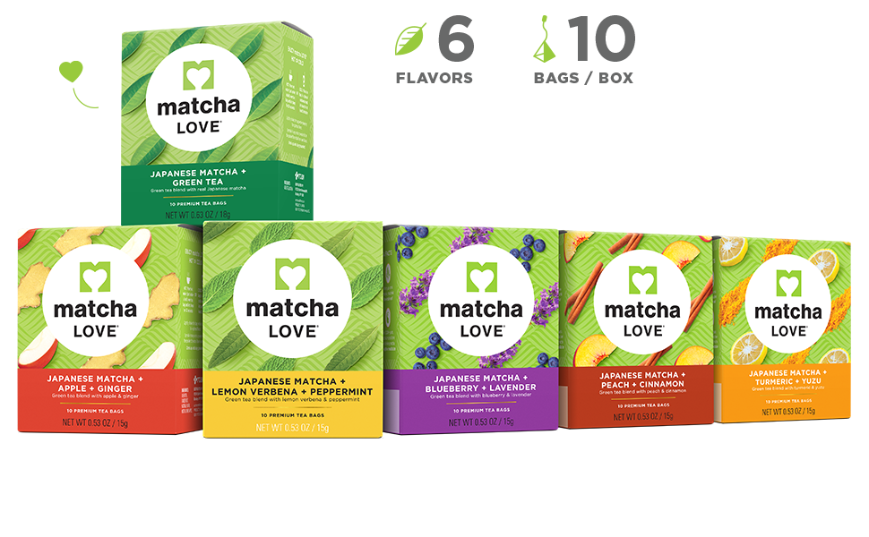 Matcha Love Japanese Matcha + Green Tea, 10 Premium Tea