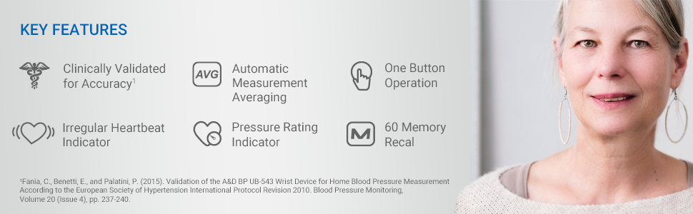 Key features of the UB-525 wrist blood pressure monitor for home use