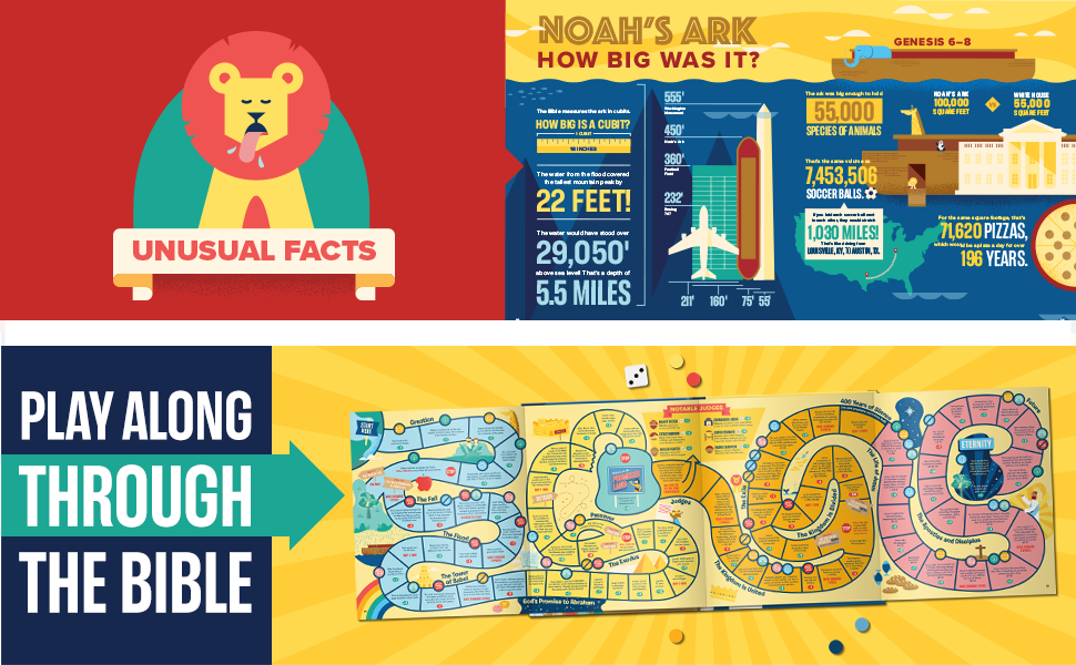 and Unusual Facts. You can also play along through the Bible with a board game inside the book.