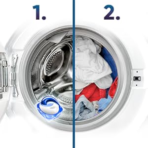 Place pod in drum & add clothes on top