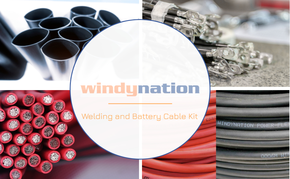 WindyNation 1/0G20R5LUGS3/85LUGS5/163HS34 1/0 Gauge 20 Feet Red Battery