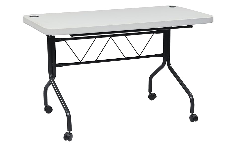 Office Star Table pliante multifonction en résine avec roulettes verrouillables, 1,2 m de long