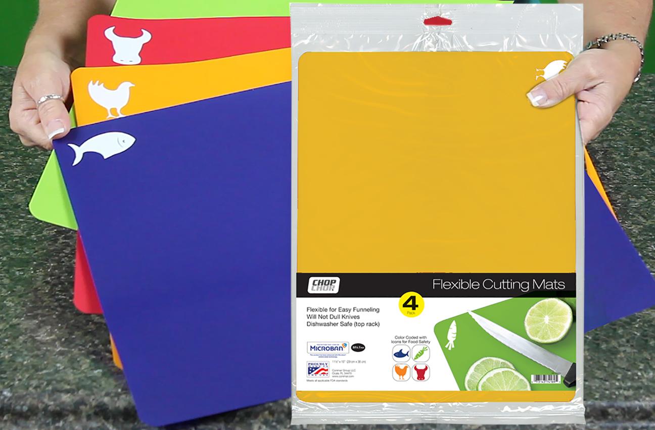 CounterArt Flexible Cutting Mat with Food Icons, Set of 4