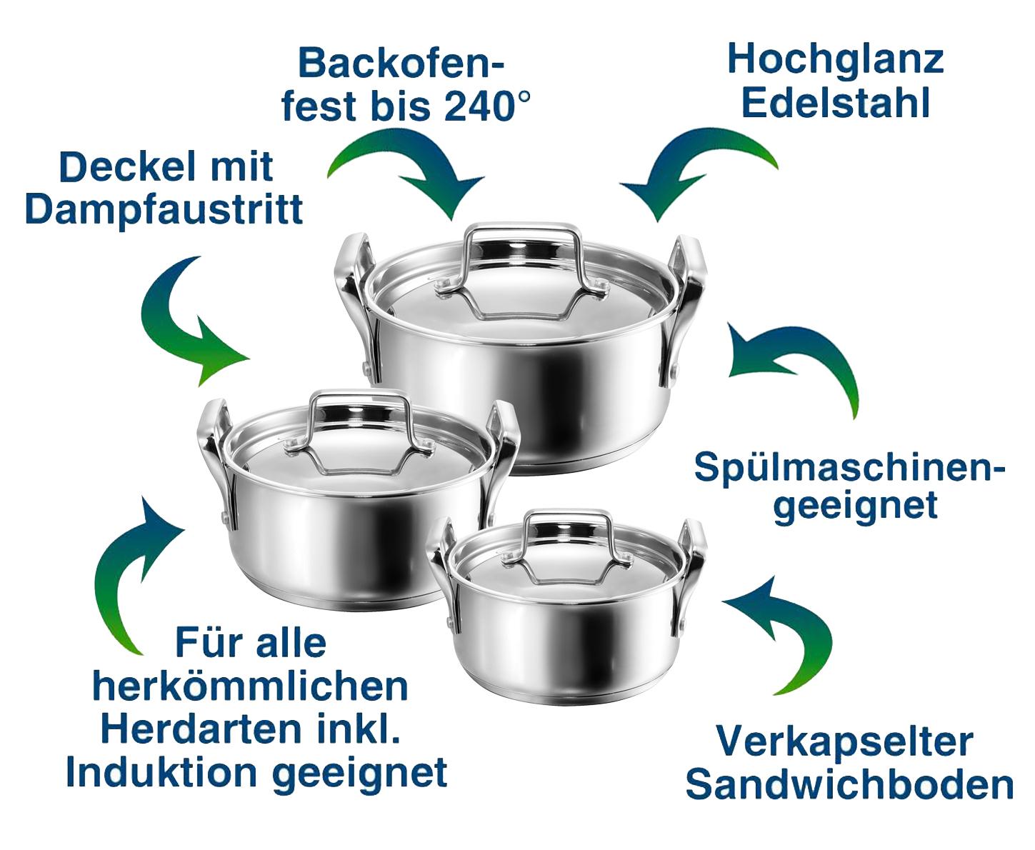 KOPF stapelbares Topfset Harmony (Edelstahl, 3-teilig
