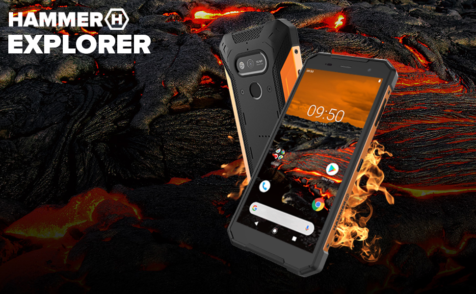 hammer explorer, teléfono de trabajo, teléfono resistente, teléfono impermeable