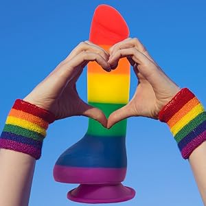 Pure Love 8 inch Rainbow Striped Silicone Dildo Suction Cup Pride Colors Adult Sex Toy Harness