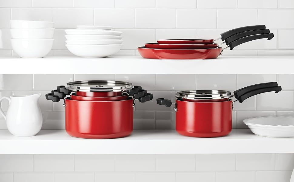 Farberware Neat Nest Space Saving Nonstick Saucepans/Pots and Pans Set/Dishwasher