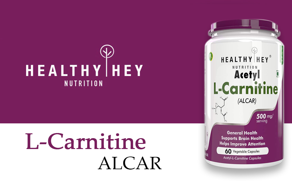 HealthyHey Acetyl LCarnitine (ALCAR) 500 mg 60 Veg Capsules (Pack of