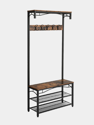 VASAGLE Appendiabiti Vintage Per Cappotti E Cappelli, Scaffale Con Panca E Ripiani, Con Ganci, Struttura Di Metallo Opaca,da SONGMICS 12 1