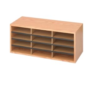 wood organizer, literature organizer, corrugated literature organizer, wood corrugated literature