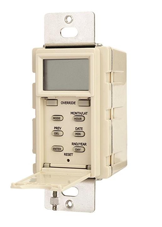 Sunset/Sunrise, Astronomic 7 Day InWall Timer, 120/277 VAC, SPST Switch Type, Light Almond