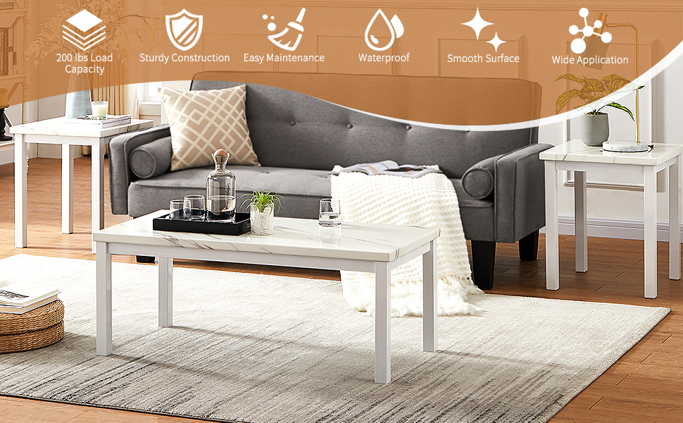 Recaceik Marble Coffee Table Set of 3 Living Room Table Set