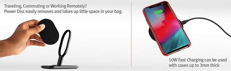 detachable power disc, travel, portability, 10w fast charging, case compatible, commuting, commute