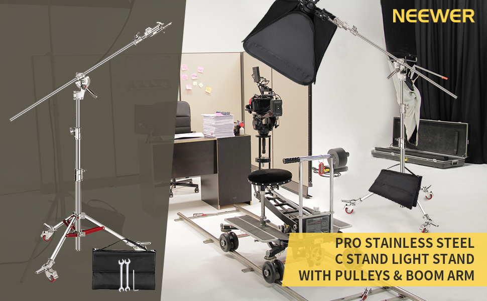 Neewer Pro 100 Stainless Steel C Stand Light Stand with Casters, Max