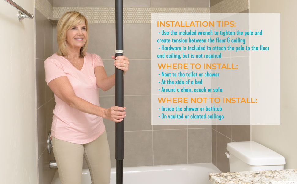 stander security pole curve grab bar transfer pole elderly senior living aids shower bath bathroom