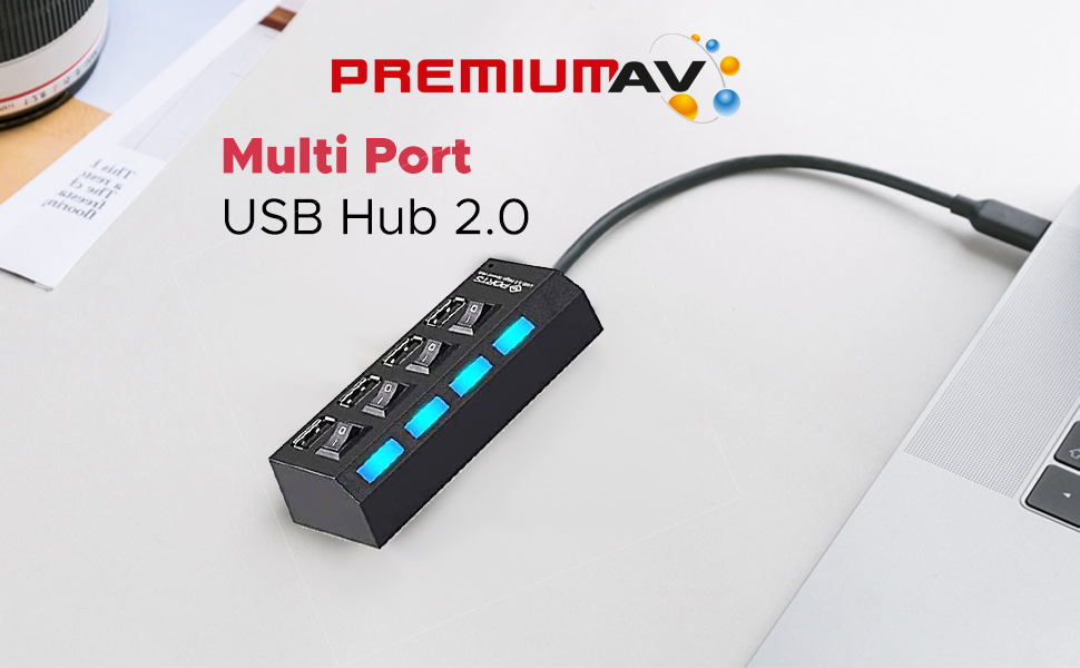 PremiumAV Ports USB Hub 2.0 Multi USB Port 4 Ports USB Hub High Speed