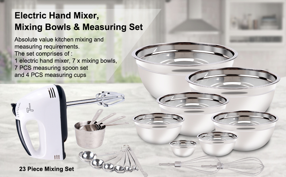 23PCS Stainless Steel Mixing Bowls Set Electric Hand Nesting Mixer Bowl