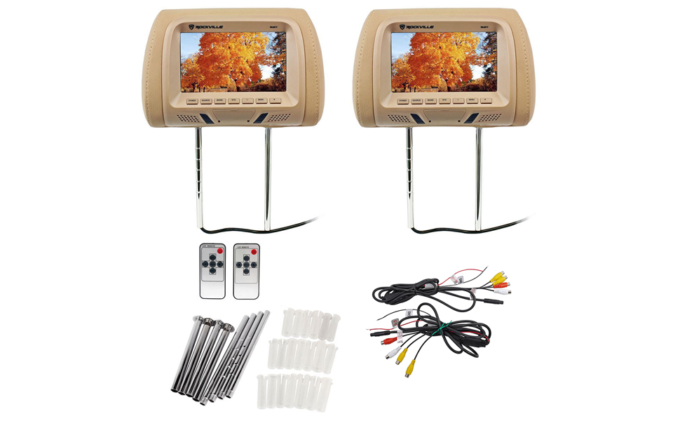 Pair Rockville RHP7BG 7” Beige TFTLCD Car Headrest TV Monitors w