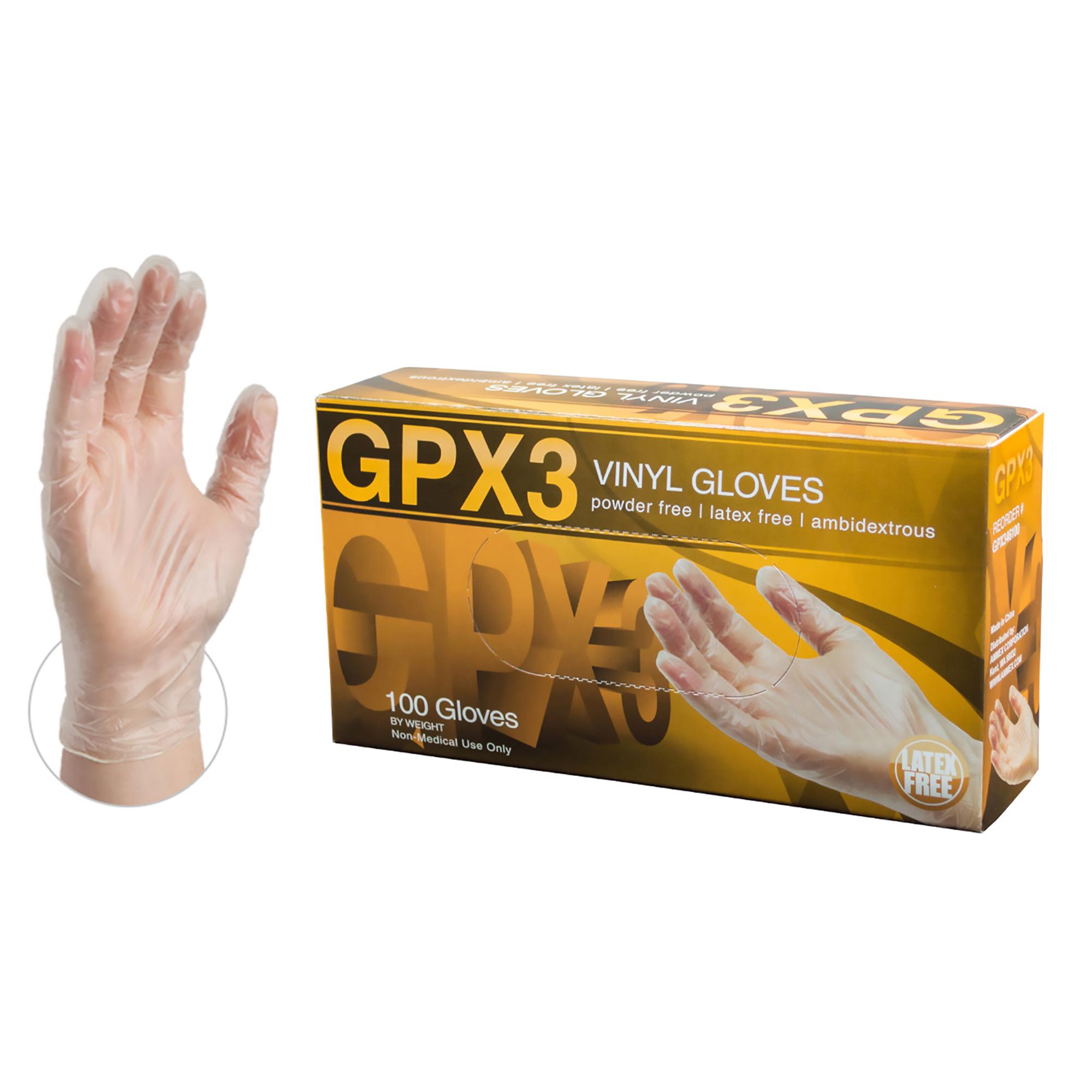 AMMEX GPX3 Vinyl Gloves Disposable, Powder Free, Latex Free, 3