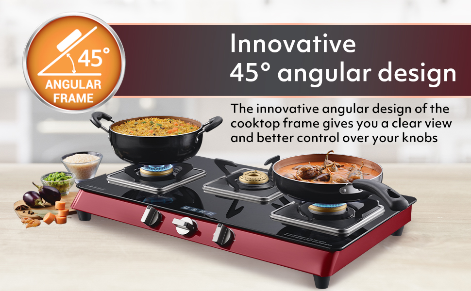 Usha Lustra Compact GS 3001Thick Toughened Glass Top 3 Burner Gas