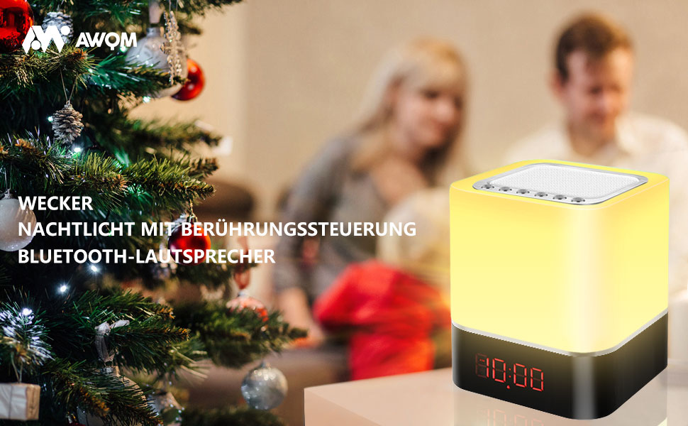 AWQM Bedside Lamp, Touch Dimmable 5in1 Bluetooth Speaker Alarm Clock