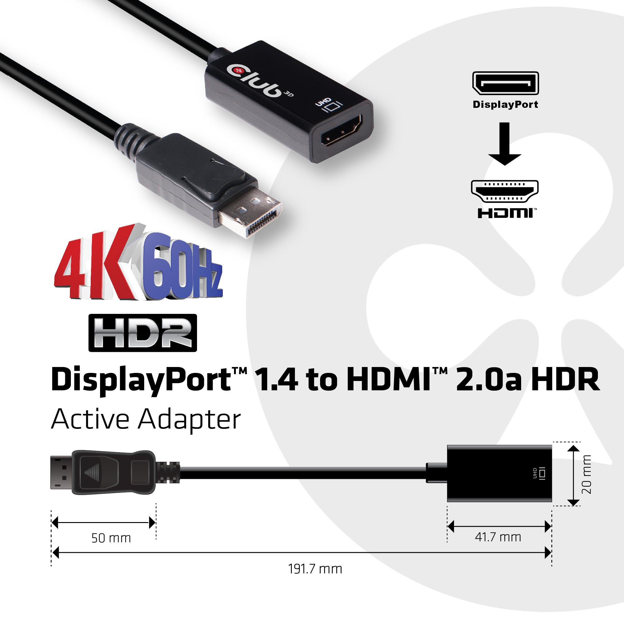 Club3D CAC1080 Active DisplayPort 1.4 to HDMI 2.0b HDR