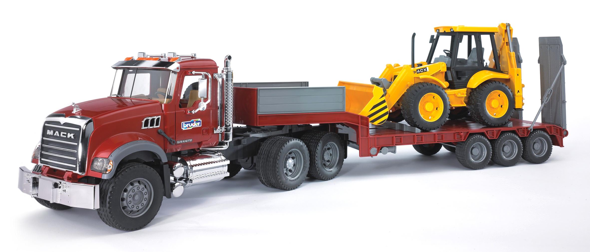 Bruder New Toy Mack Granite Low Loader & JCB 4CX On Trailer 1:16 Scale