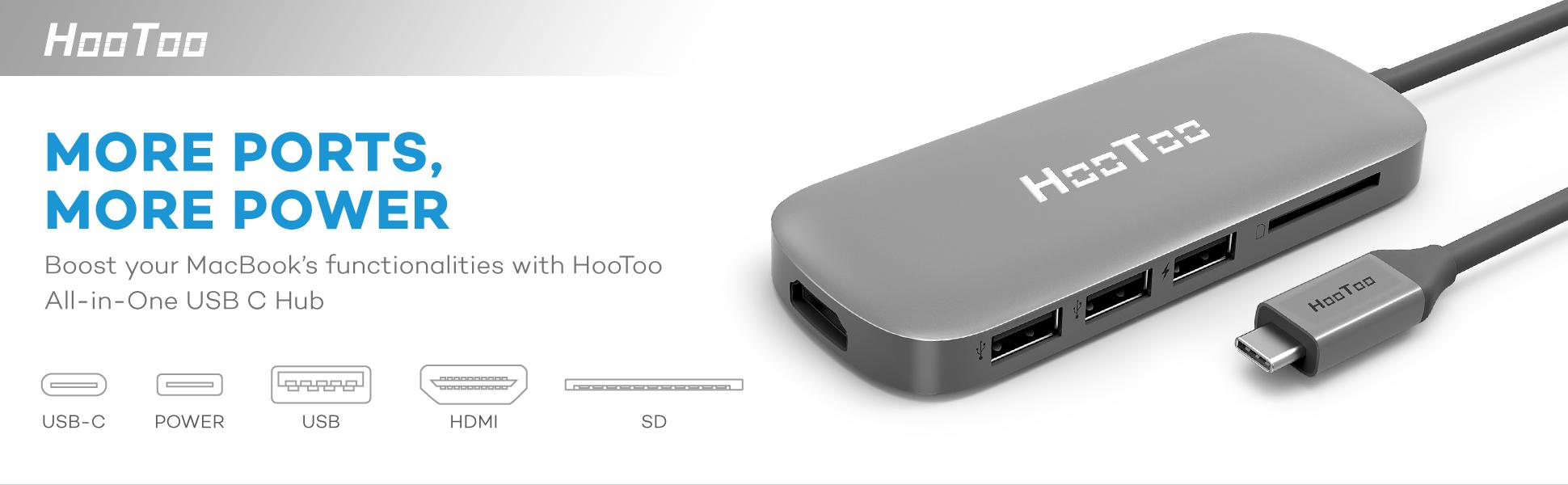 USB C Hub, HooToo USB C Adapter 3.1 with Type C Charging