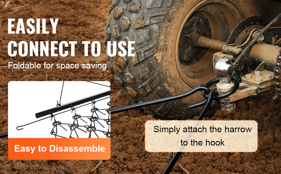 VEVOR Drag Harrow, 4'x4' HeavyDuty Chain Harrow with 69 Teeth, ATV UTV