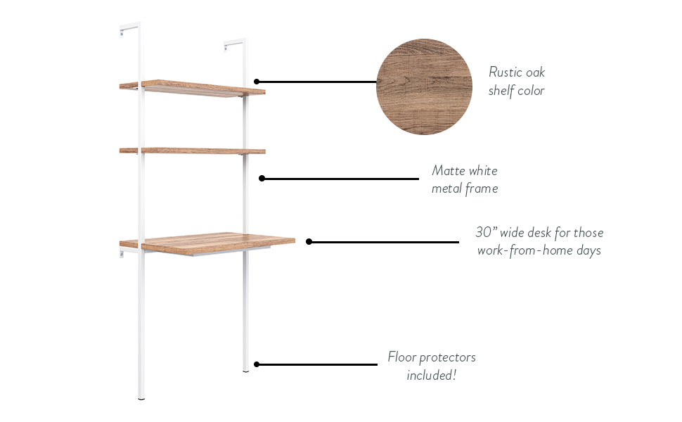Nathan James 55502 Theo 2Shelf Industrial Wall Mount Ladder Desk