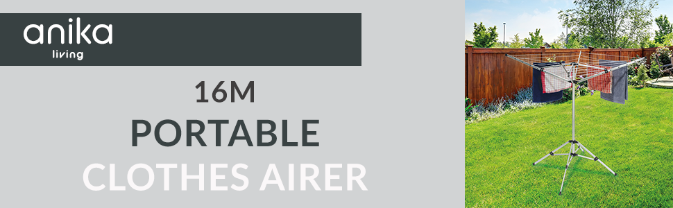 Anika 66429 Portable Clothes Airer 16m Drying Space Rotary Washing Line 4 Leg Tripod Stand Camping Caravanning Small Homes Holds Up To 10kg Silver 102cm X 102cm Amazon Co Uk Kitchen Home