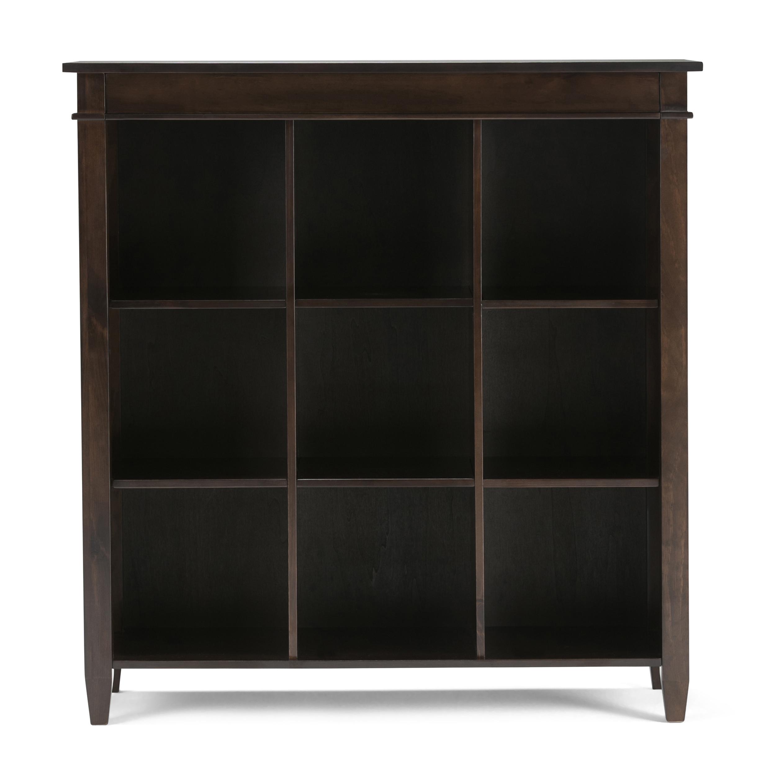 Simpli Home Carlton Solid Wood 9Cube Bookcase and Storage Unit, Dark Tobacco Brown