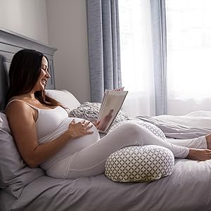 Boppy Side Sleeper Pregnancy Pillow, Diamond Circles Gray and White, Maternity Pillow with Removable Jersey Cover