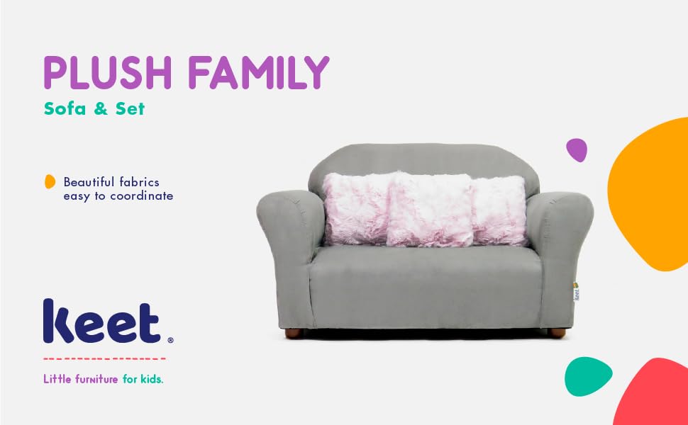 Keet Plush Childrens Sofa with Accent Pillows, Navy Home