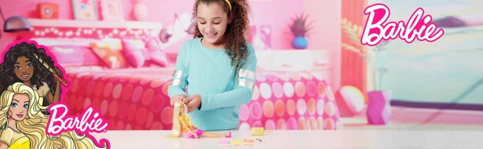 Barbie- Ricci Perfetti, Bambola Bionda con Capelli Lunghi da Pettinare con Pettine, Bigodini