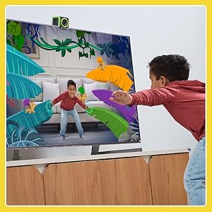 Kid stretches and moves to helps friendly creatures cross forest branches while keeping his balance.