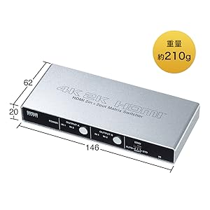 サンワサプライ 400-SW027 HDMIマトリックス切替器 4入力2出力 HDMIマトリックス切替器 4入力2出力 4K/30Hz対応 光 同軸