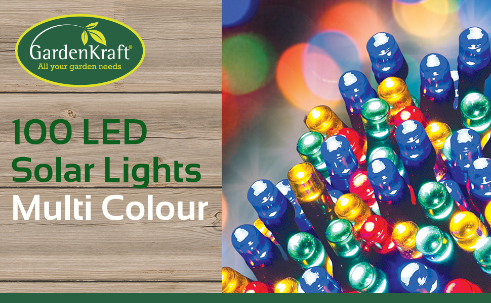 GardenKraft 15420 100 MultiColoured Solar Powered Outdoor LED String