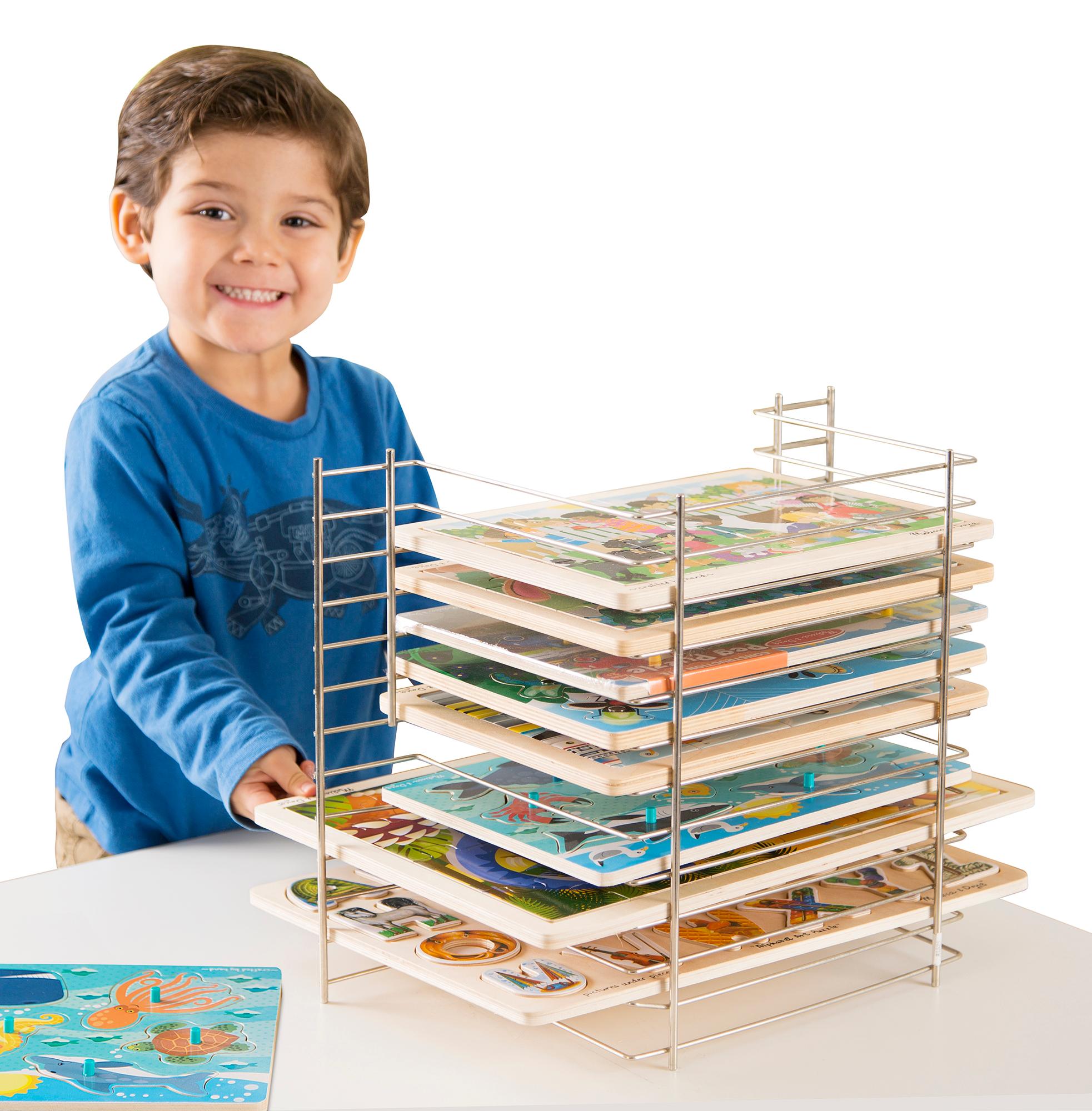 Melissa & Doug Deluxe Metal Wire Puzzle Storage Rack for 12 Small and