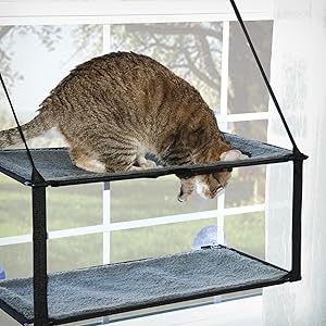 K&H Pet Products EZ Mount Window Kitty Sill Double Stack, 2 Levels, with Suction Cup Mounting System, Holds Over 22kg, 30.48cm x 58.42cm, Grey 17 double mount