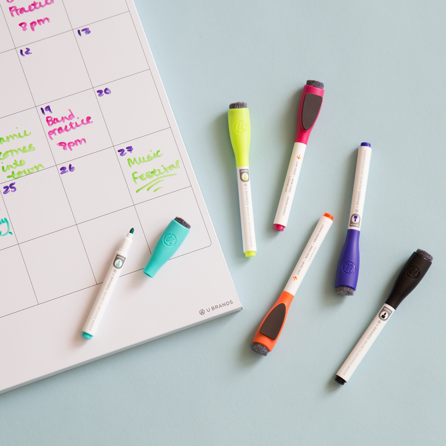 U Brands Low Odor Dry Erase Markers with Erasers, Medium Point