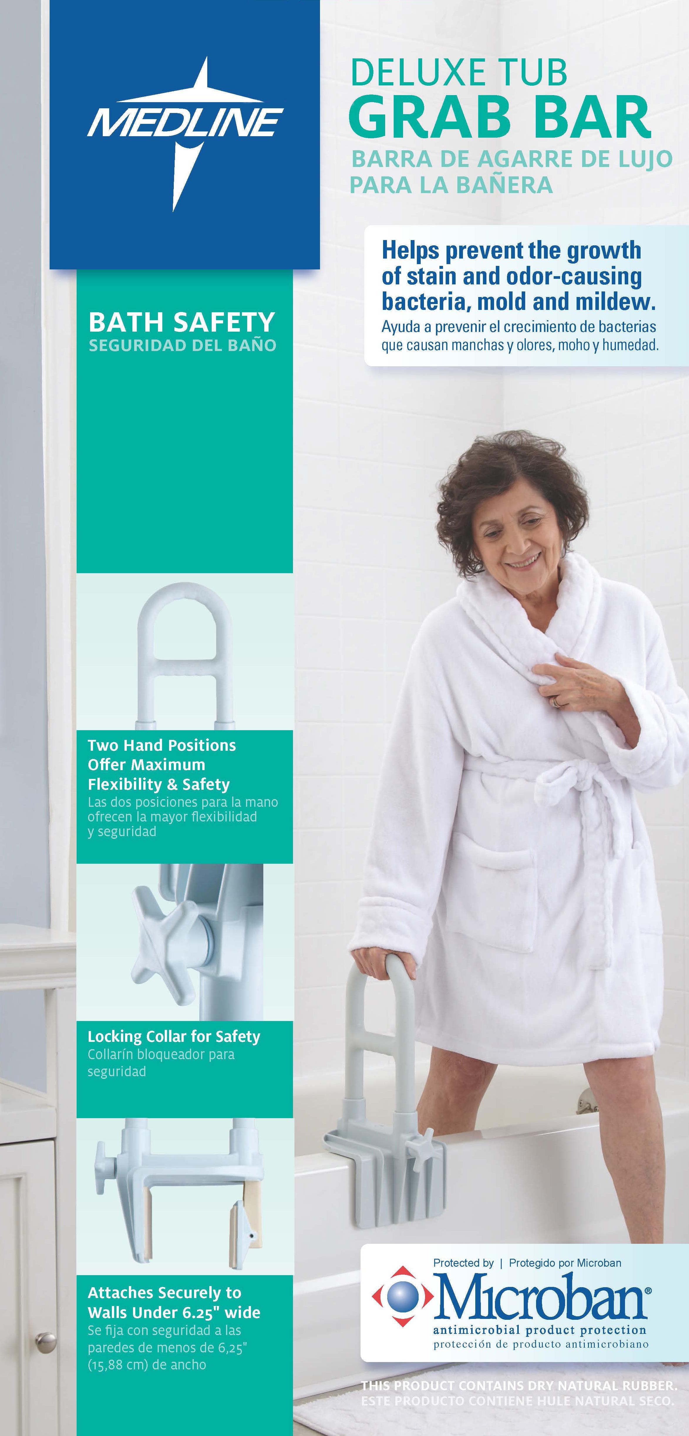 Medline Bathtub Safety Grab Bar, Shower Rail, Microban