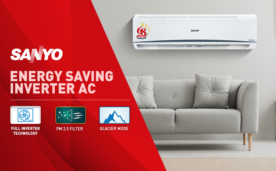Sanyo 1 Ton 3 Star Inverter Split AC (Copper, PM 2.5 Filter, 2020 Model