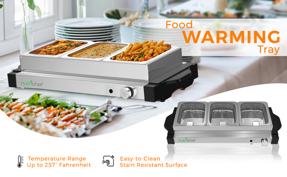 Electric Hot Plate Food Warmer Triple Buffet Server