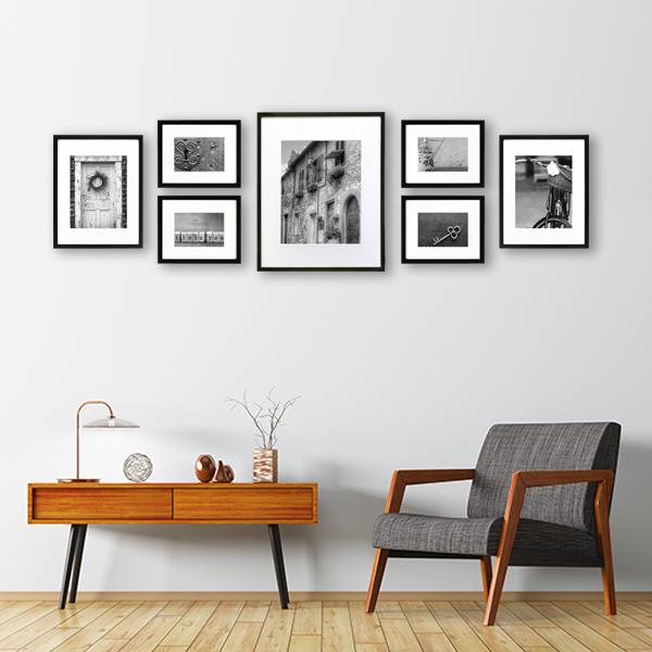 GALLERY PERFECT 7 Piece Black Wood Photo Frame Wall Gallery Kit