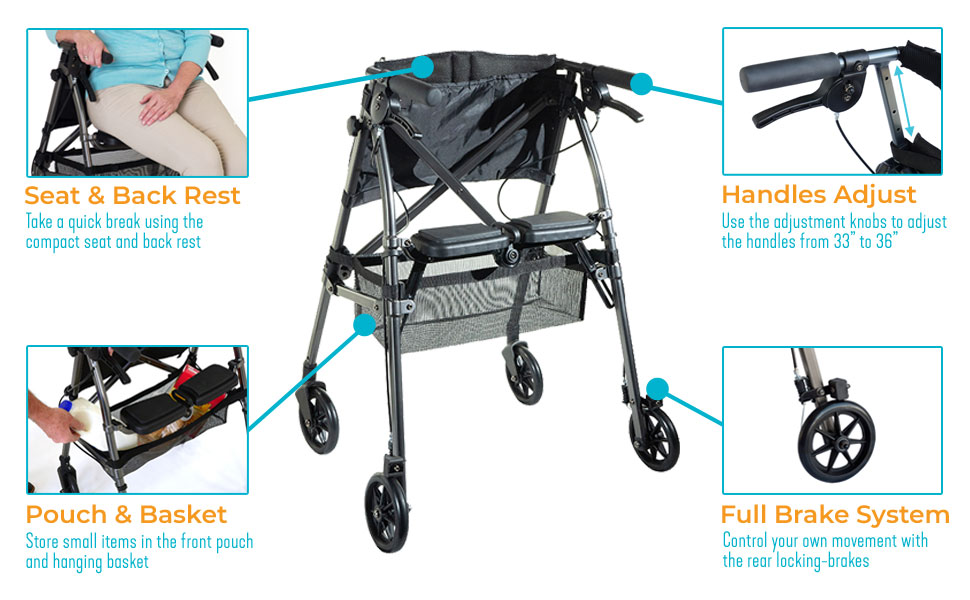 Stander EZ FoldNGo Rollator, Lightweight Folding Mobility Rolling