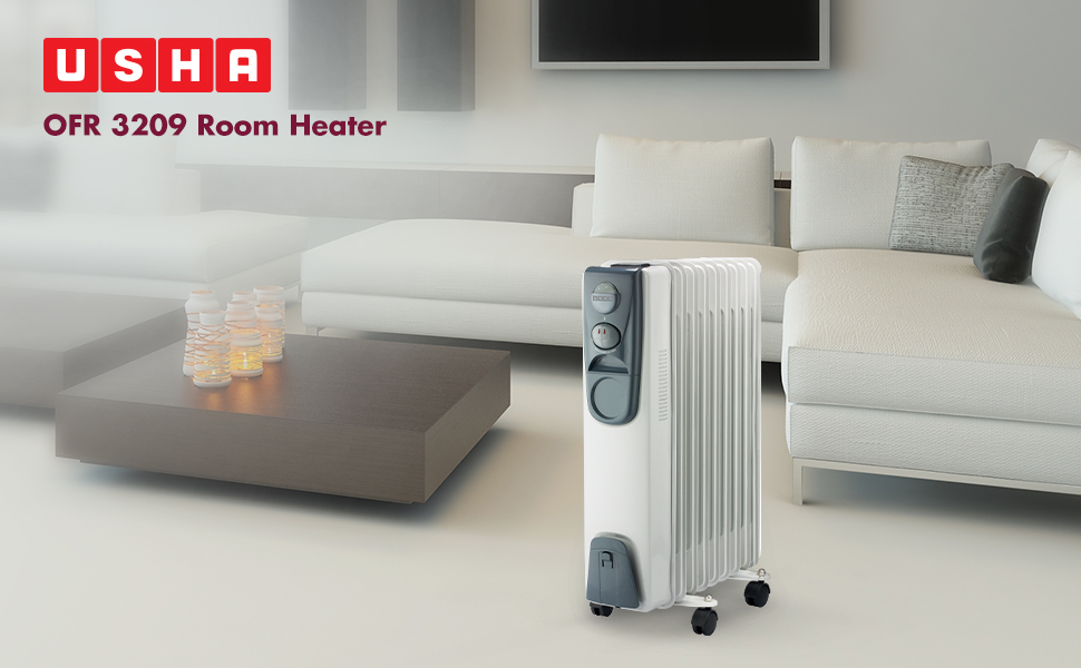 USHA Oil Filled Radiator with Over Heating Protection (3209, White