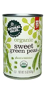 organic non-gmo natural value sweet green peas kosher gluten-free vegan affordable