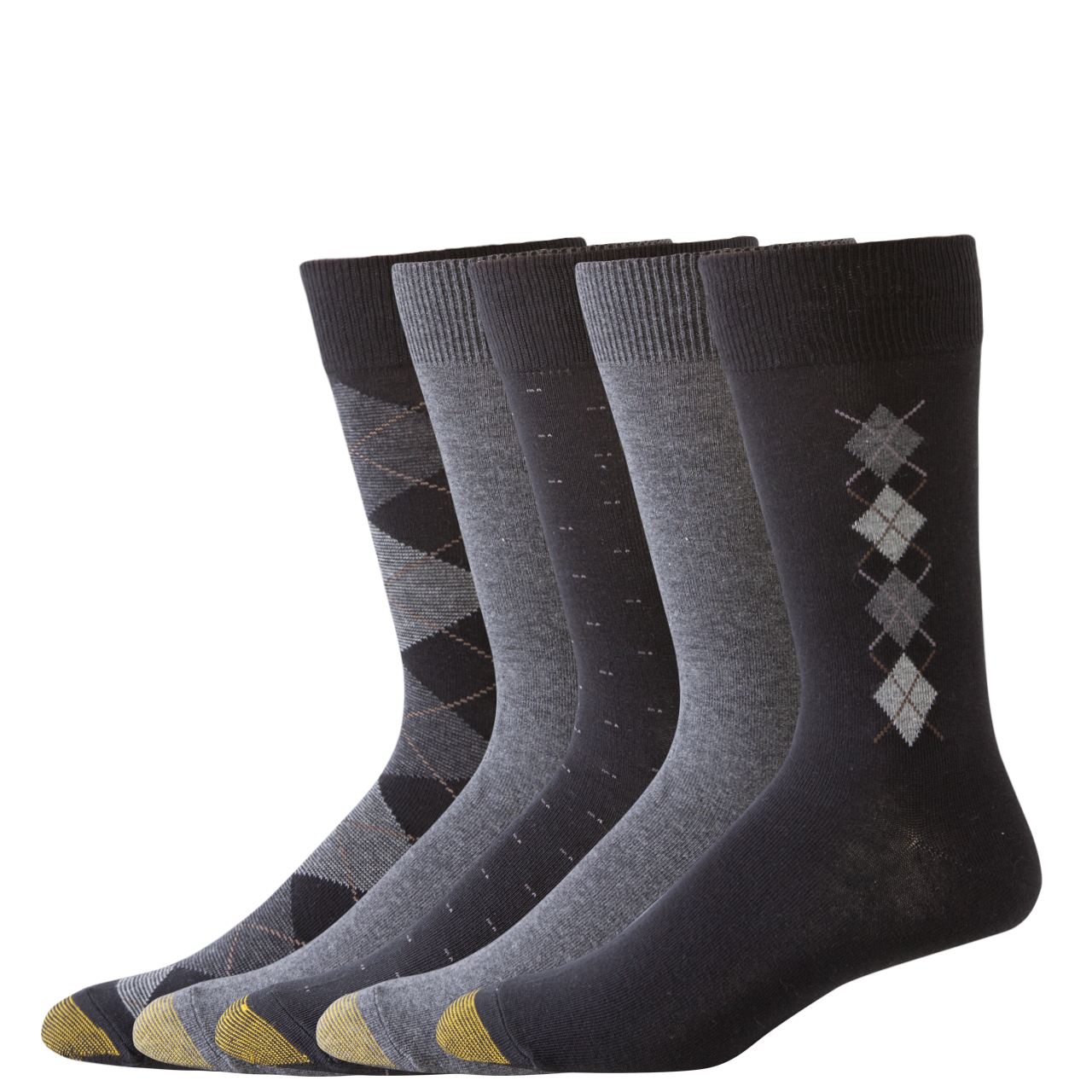 Gold Toe Men's Argyle Assorted Crew, Five Pairs, Black/Charcoal, Sock